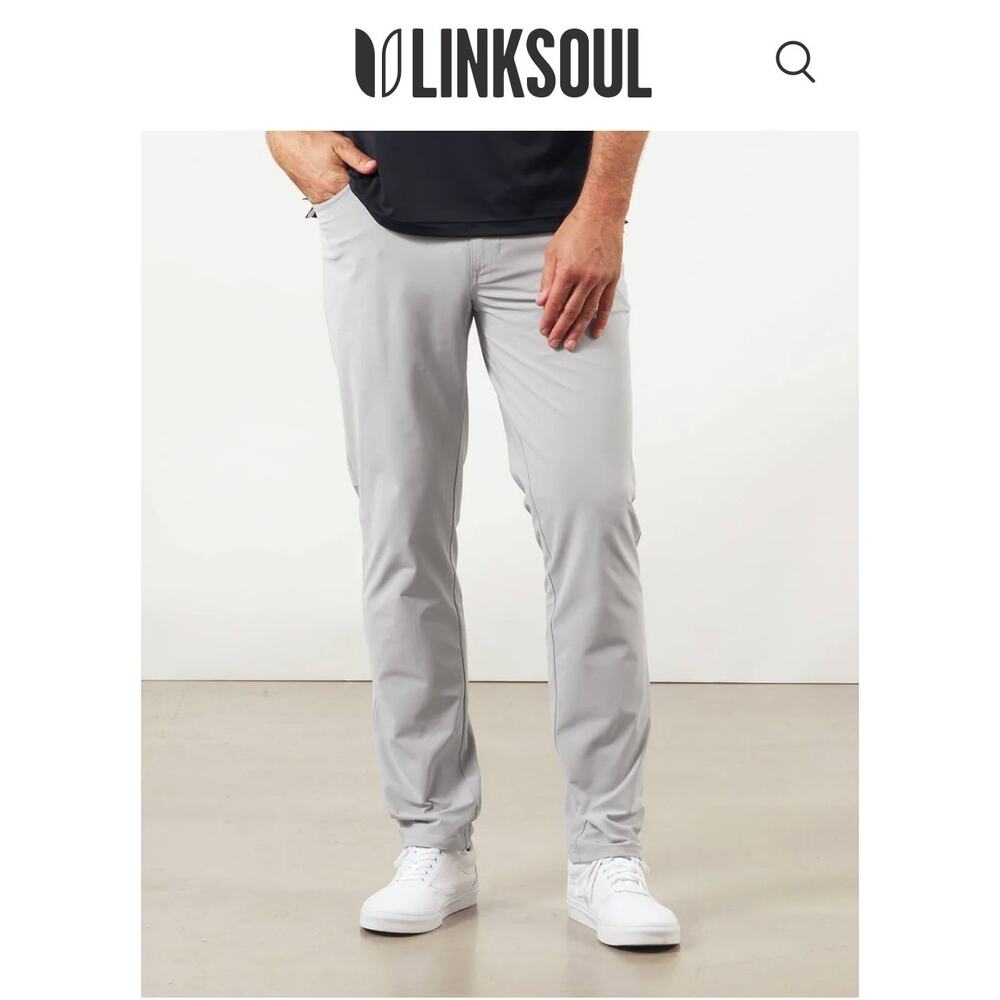 Linksoul Mens Felten Gray Slim Performance Pants Stretch Golf Travel Work 35x30